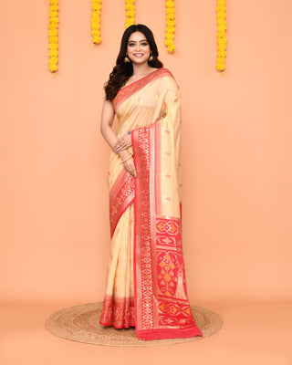 Piyari Fashion Women's Handloom Beige Bangalore Silk Saree With Zari Border