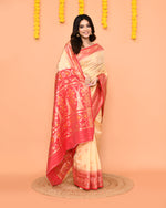 Thumbnail for Piyari Fashion Women's Handloom Beige Bangalore Silk Saree With Zari Border