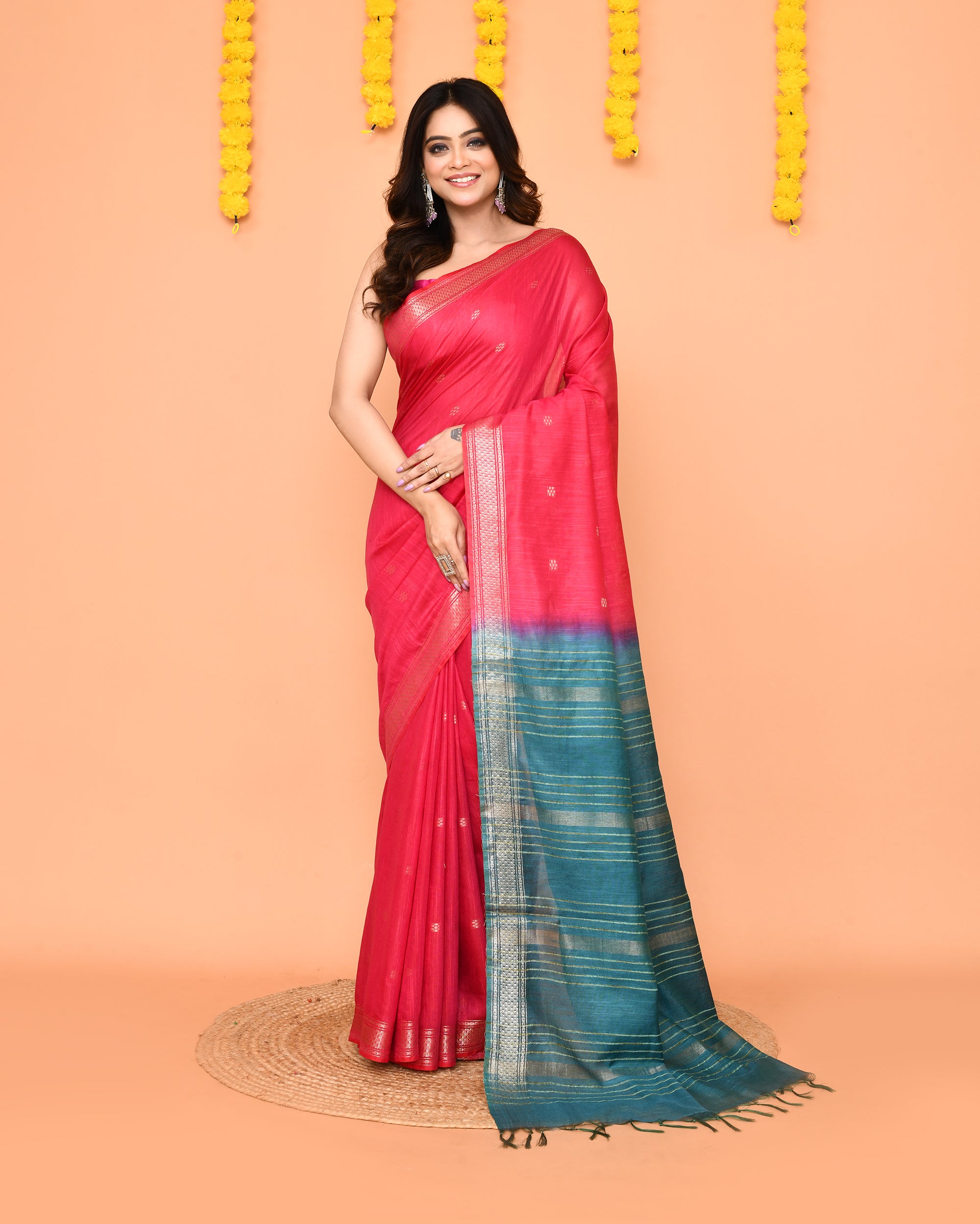 Piyari Fashion Women's Handloom Rani Blend Silk Saree With Zari Border