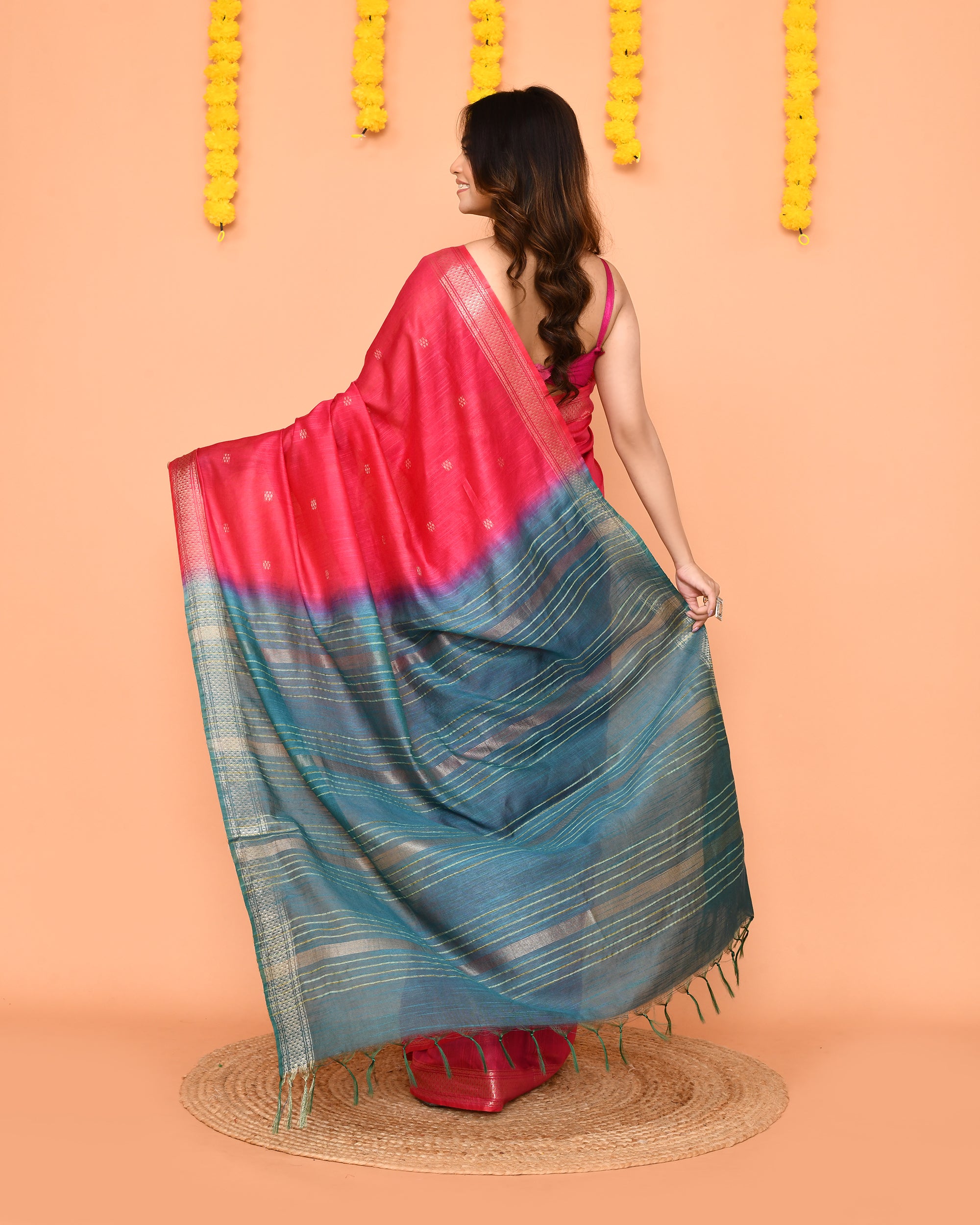 Piyari Fashion Women's Handloom Rani Blend Silk Saree With Zari Border