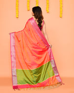 Thumbnail for Piyari Fashion Women's Handloom Pink Orange Dual Tone Bangalore Silk Saree With Zari Border