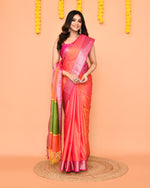 Thumbnail for Piyari Fashion Women's Handloom Pink Orange Dual Tone Bangalore Silk Saree With Zari Border