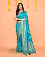 Thumbnail for Piyari Fashion Women's Handloom Turquoise Bangalore Silk Saree With Zari Border