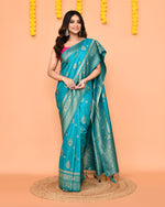 Thumbnail for Piyari Fashion Women's Handloom Turquoise Bangalore Silk Saree With Zari Border
