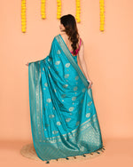 Thumbnail for Piyari Fashion Women's Handloom Turquoise Bangalore Silk Saree With Zari Border