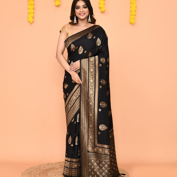 Piyari Fashion Women's Handloom Black Bangalore Silk Saree With Zari Border - Distacart