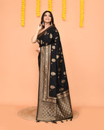 Thumbnail for Piyari Fashion Women's Handloom Black Bangalore Silk Saree With Zari Border