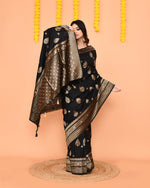 Thumbnail for Piyari Fashion Women's Handloom Black Bangalore Silk Saree With Zari Border
