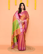 Thumbnail for Piyari Fashion Women's Handloom Pastel Pink Yellow Bangalore Silk Saree With Zari Border