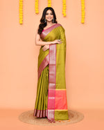 Thumbnail for Piyari Fashion Women's Handloom Olive Bangalore Silk Saree With Zari Border