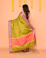 Thumbnail for Piyari Fashion Women's Handloom Olive Bangalore Silk Saree With Zari Border