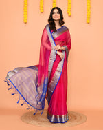 Thumbnail for Piyari Fashion Women's Rani Pink Organza Silk Saree With Zari Border