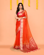 Thumbnail for Piyari Fashion Women's Orange Organza Silk Saree With Zari Border