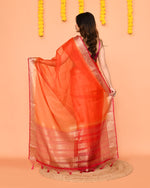 Thumbnail for Piyari Fashion Women's Orange Organza Silk Saree With Zari Border