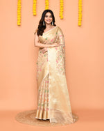 Thumbnail for Piyari Fashion Women's Handloom Beige Bangalore Silk Saree With Zari Border