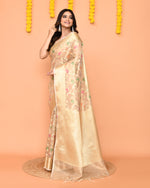 Thumbnail for Piyari Fashion Women's Handloom Beige Bangalore Silk Saree With Zari Border