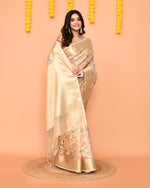 Thumbnail for Piyari Fashion Women's Handloom Beige Bangalore Silk Saree With Zari Border