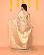 Thumbnail for Piyari Fashion Women's Handloom Beige Bangalore Silk Saree With Zari Border