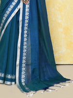 Thumbnail for Piyari Fashion Women's Love Border Navy Blue Tissue Saree With Blouse Piece