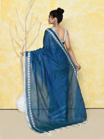 Thumbnail for Piyari Fashion Women's Love Border Navy Blue Tissue Saree With Blouse Piece