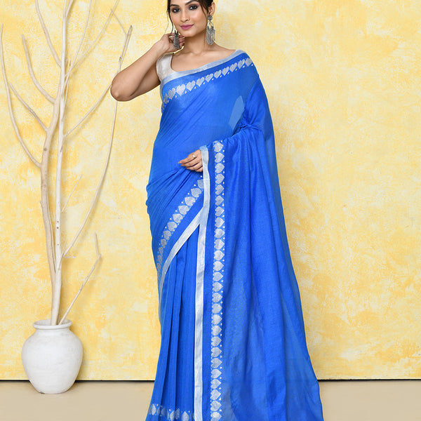 Piyari Fashion Women's Love Border Turquoise Blue Tissue Saree With Blouse Piece