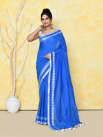Thumbnail for Piyari Fashion Women's Love Border Turquoise Blue Tissue Saree With Blouse Piece