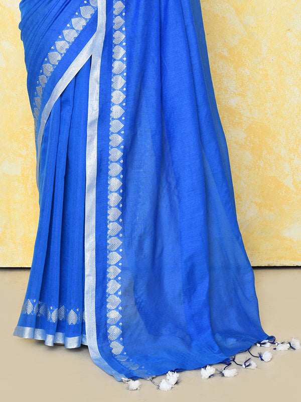 Piyari Fashion Women's Love Border Turquoise Blue Tissue Saree With Blouse Piece