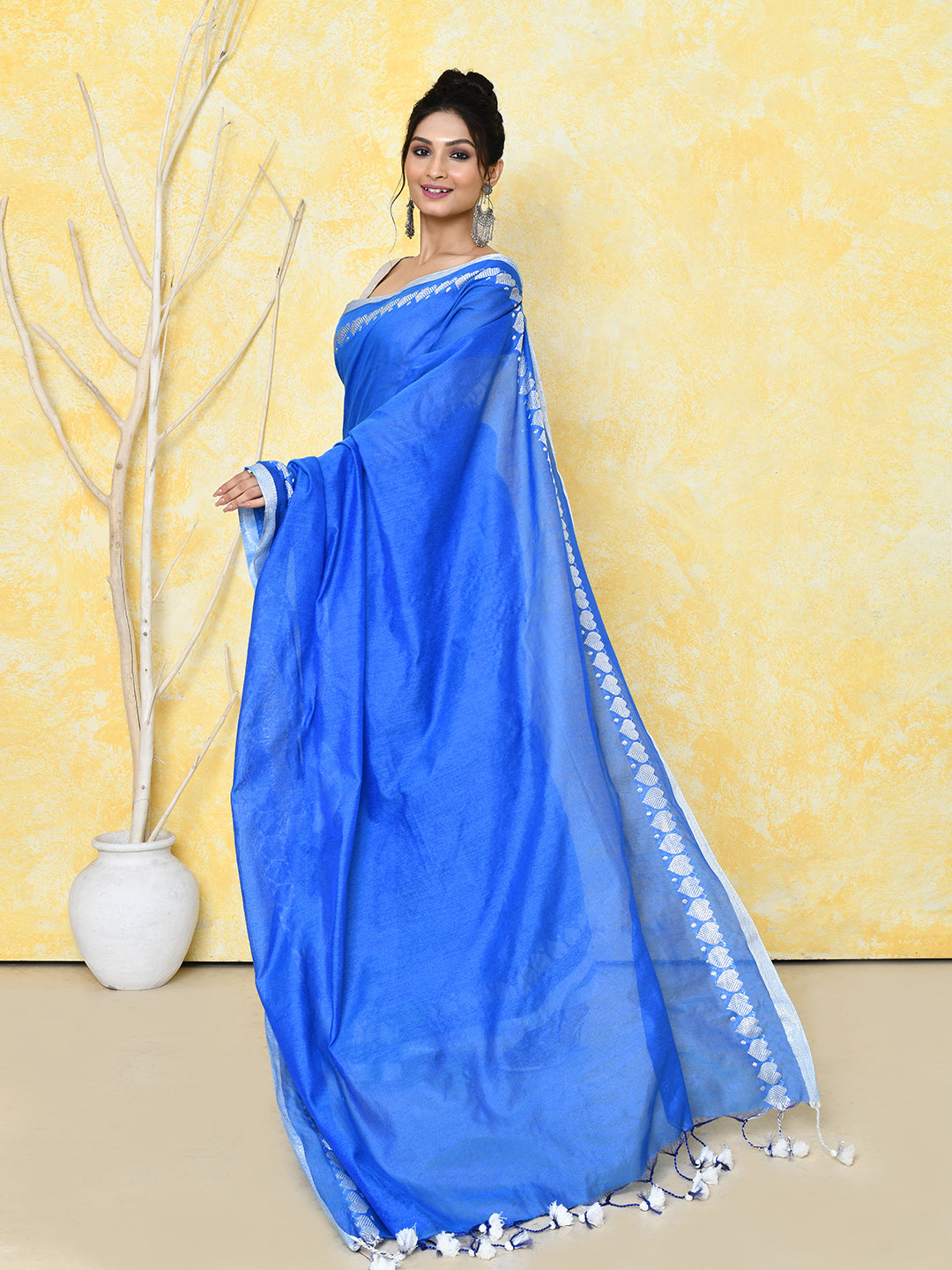 Piyari Fashion Women's Love Border Turquoise Blue Tissue Saree With Blouse Piece