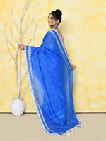 Thumbnail for Piyari Fashion Women's Love Border Turquoise Blue Tissue Saree With Blouse Piece