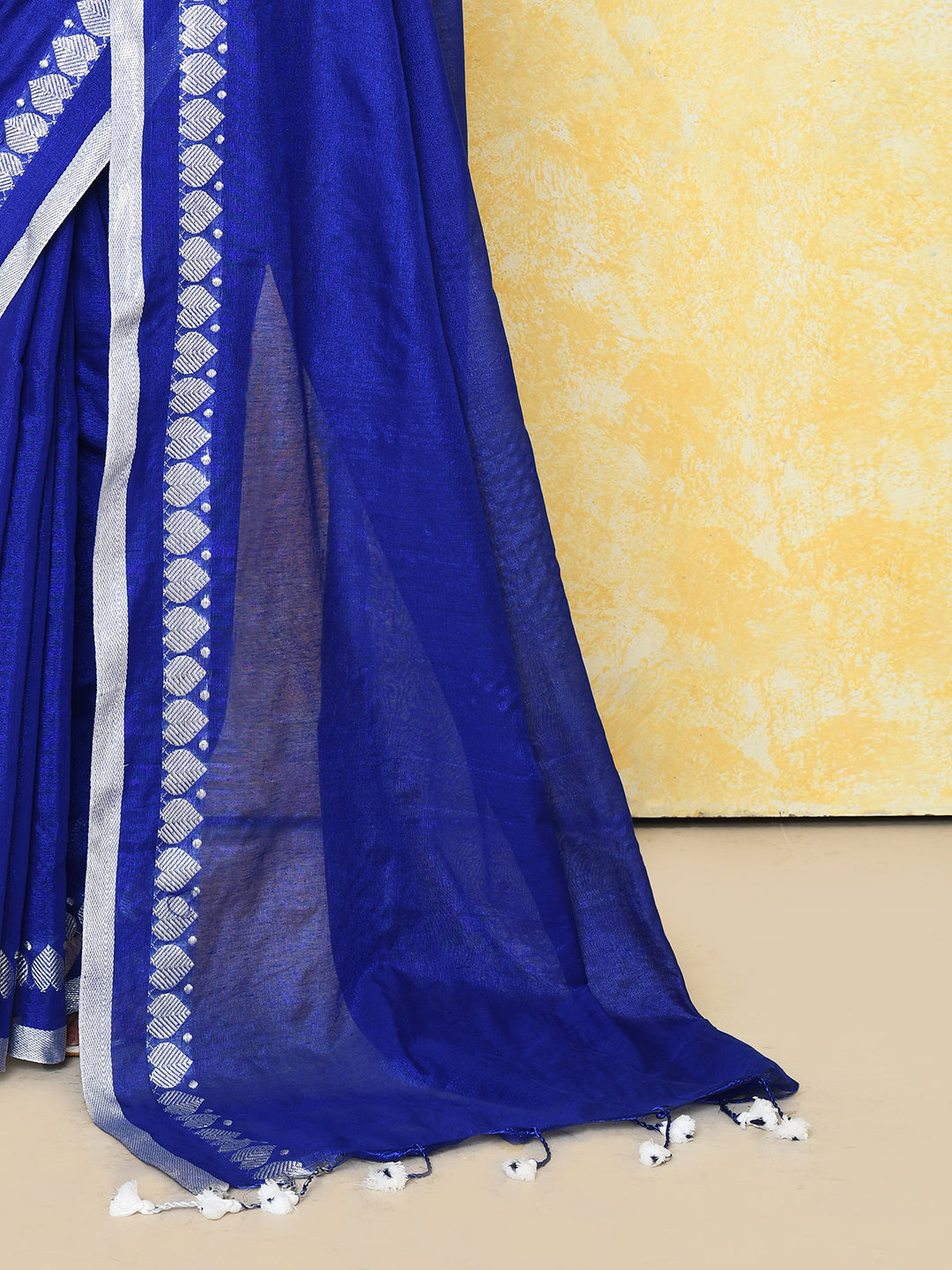 Piyari Fashion Women's Love Border Royal Blue Tissue Saree With Blouse Piece