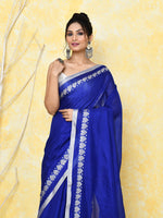 Thumbnail for Piyari Fashion Women's Love Border Royal Blue Tissue Saree With Blouse Piece