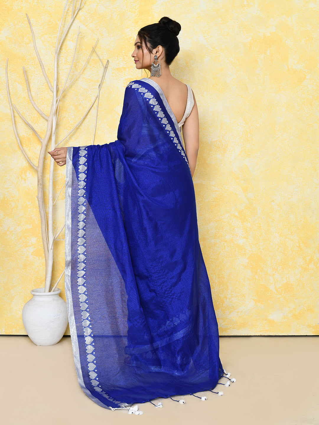 Piyari Fashion Women's Love Border Royal Blue Tissue Saree With Blouse Piece