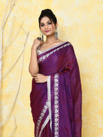 Thumbnail for Piyari Fashion Women's Love Border Purple Tissue Saree With Blouse Piece