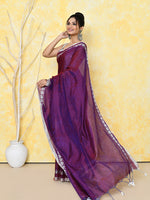 Thumbnail for Piyari Fashion Women's Love Border Purple Tissue Saree With Blouse Piece