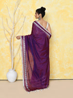 Thumbnail for Piyari Fashion Women's Love Border Purple Tissue Saree With Blouse Piece