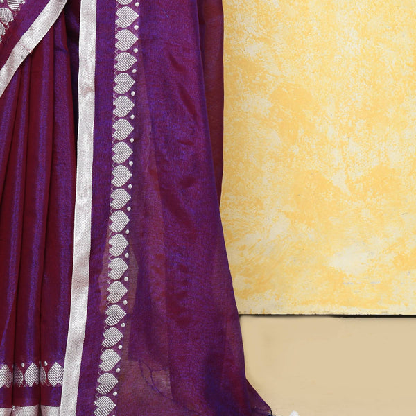 Piyari Fashion Women's Love Border Purple Tissue Saree With Blouse Piece