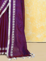 Thumbnail for Piyari Fashion Women's Love Border Purple Tissue Saree With Blouse Piece