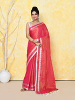 Thumbnail for Piyari Fashion Women's Love Border Tomato Red Tissue Saree With Blouse Piece
