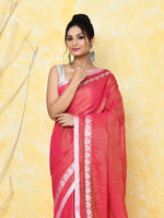 Thumbnail for Piyari Fashion Women's Love Border Tomato Red Tissue Saree With Blouse Piece