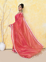 Thumbnail for Piyari Fashion Women's Love Border Tomato Red Tissue Saree With Blouse Piece