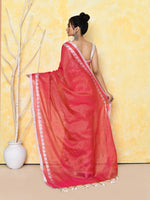 Thumbnail for Piyari Fashion Women's Love Border Tomato Red Tissue Saree With Blouse Piece