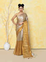 Thumbnail for Piyari Fashion Women's Silver Gold Organic Tissue Saree With Blouse Piece