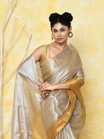 Thumbnail for Piyari Fashion Women's Silver Gold Organic Tissue Saree With Blouse Piece