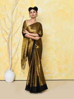 Thumbnail for Piyari Fashion Women's Gold Organic Tissue Saree With Blouse Piece