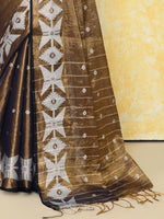 Thumbnail for Piyari Fashion Women's Gold Dual Tone Organic Tissue Jamdani Saree With Blouse Piece