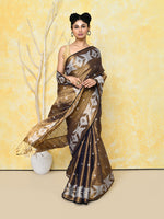 Thumbnail for Piyari Fashion Women's Gold Dual Tone Organic Tissue Jamdani Saree With Blouse Piece