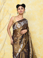 Thumbnail for Piyari Fashion Women's Gold Dual Tone Organic Tissue Jamdani Saree With Blouse Piece