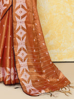 Thumbnail for Piyari Fashion Women's Orange Dual Tone Organic Tissue Jamdani Saree With Blouse Piece