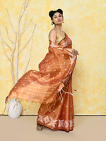 Thumbnail for Piyari Fashion Women's Orange Dual Tone Organic Tissue Jamdani Saree With Blouse Piece