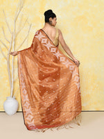 Thumbnail for Piyari Fashion Women's Orange Dual Tone Organic Tissue Jamdani Saree With Blouse Piece